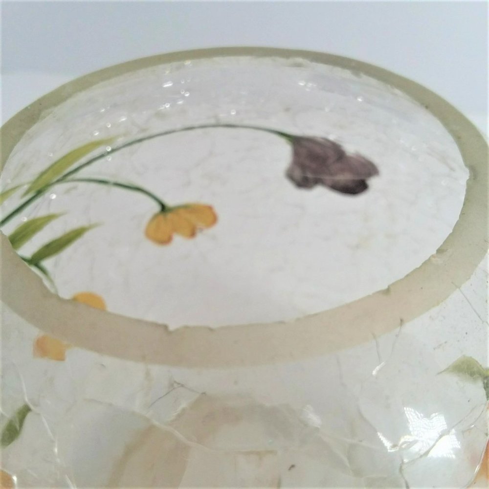 Votive Candle Holder Crackle Glass Vintage Hand Painted Flowers Vase Ball Floral - Picture 4 of 4